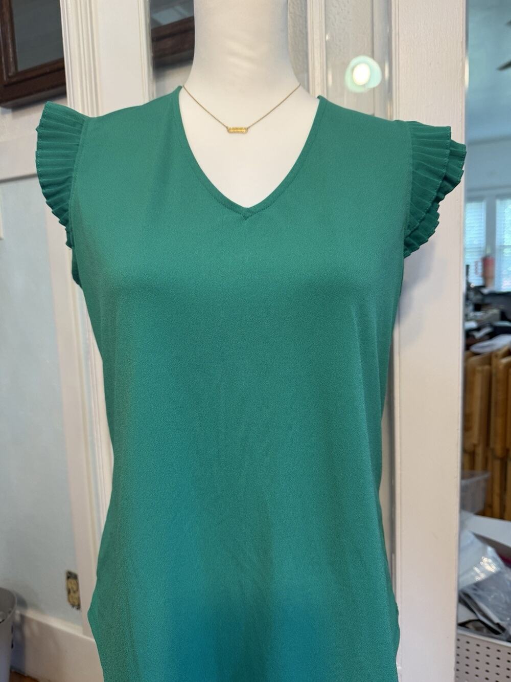 Adrianna Papell Womens Top Green S Short Sleeve Round Neck Evening Essentials